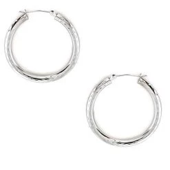 Discount 🤩 Candela 14kt. White Gold Diamond Cut Hoop Earrings 🎁