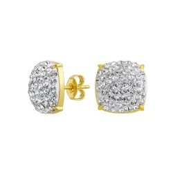 Coupon 👏 Earrings Candela Gold Over Silver Crystal Pave Cushion Studs 🥰