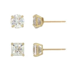 Flash Sale 👏 Earrings Candela 14kt. Stunning 6mm And 7mm 2 Pair Set CZ Stud Earring Set 💯