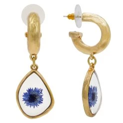 Coupon 🧨 Bella-Uno Bella Uno Worn Gold-Tone Pressed Blue Flower Earrings 🎉