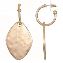 Flash Sale 😀 Bella-Uno Bella Uno Worn Gold-Tone Hoop Drop Earrings ⭐