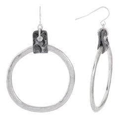 Coupon 🤩 Bella-Uno Bella Uno Worn Silver Dangle Hoop W/ Faux Leather Accent Earrings 🎁