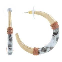 Wholesale 👏 Bella-Uno Bella Uno Worn Gold Leather And Metal Hoop Earrings 🤩