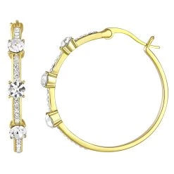 Best Sale 🤩 Candela Gold Over Sterling Silver/Crystal 32mm Hoop Earrings 👍