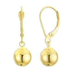 New 👍 Candela 14kt. Gold Dangle 8mm Ball On Lever Back Earrings 🧨