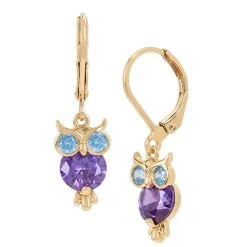 Coupon 🔥 Betsey-Johnson Betsey Johnson Purple Cubic Zirconia Stone Owl Earrings ❤️