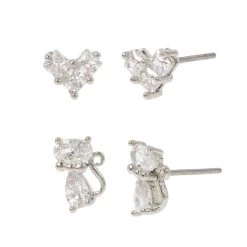 Top 10 ❤️ Betsey-Johnson Betsey Johnson Set Of 2 Cubic Zirconia Cat & Bow Earrings 😉