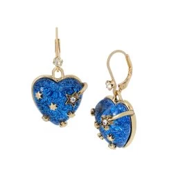 Hot Sale ❤️ Betsey-Johnson Betsey Johnson Blue Heart Gold-Tone Drop Earrings 💯